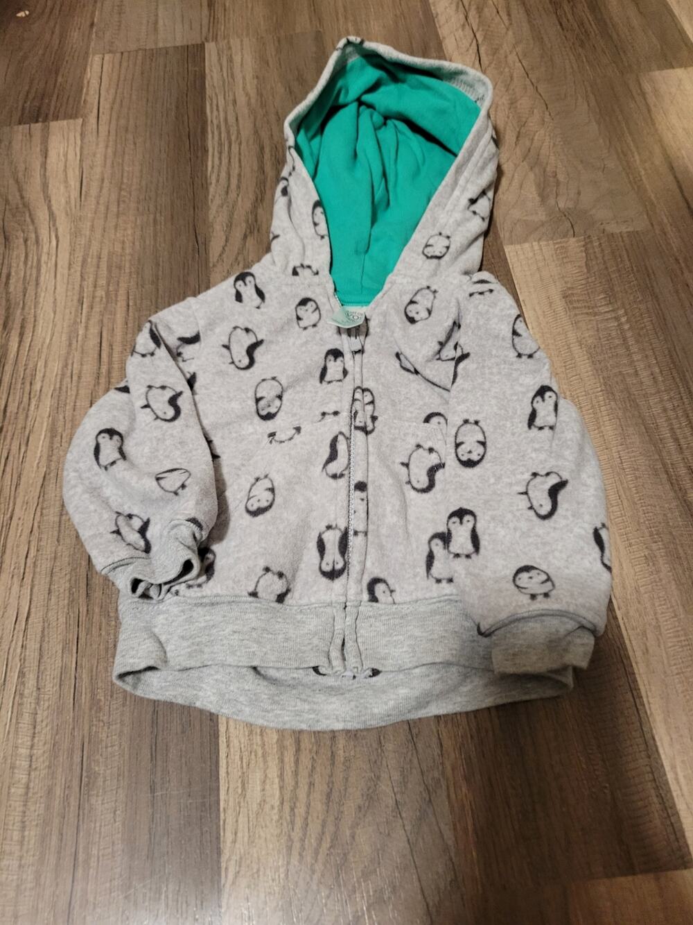 Carters Baby Boy Gray Penguin Zip Up Sweater Size 6 months